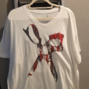 Marc Ecko White Tee with Red and Black Scissors Graphic
